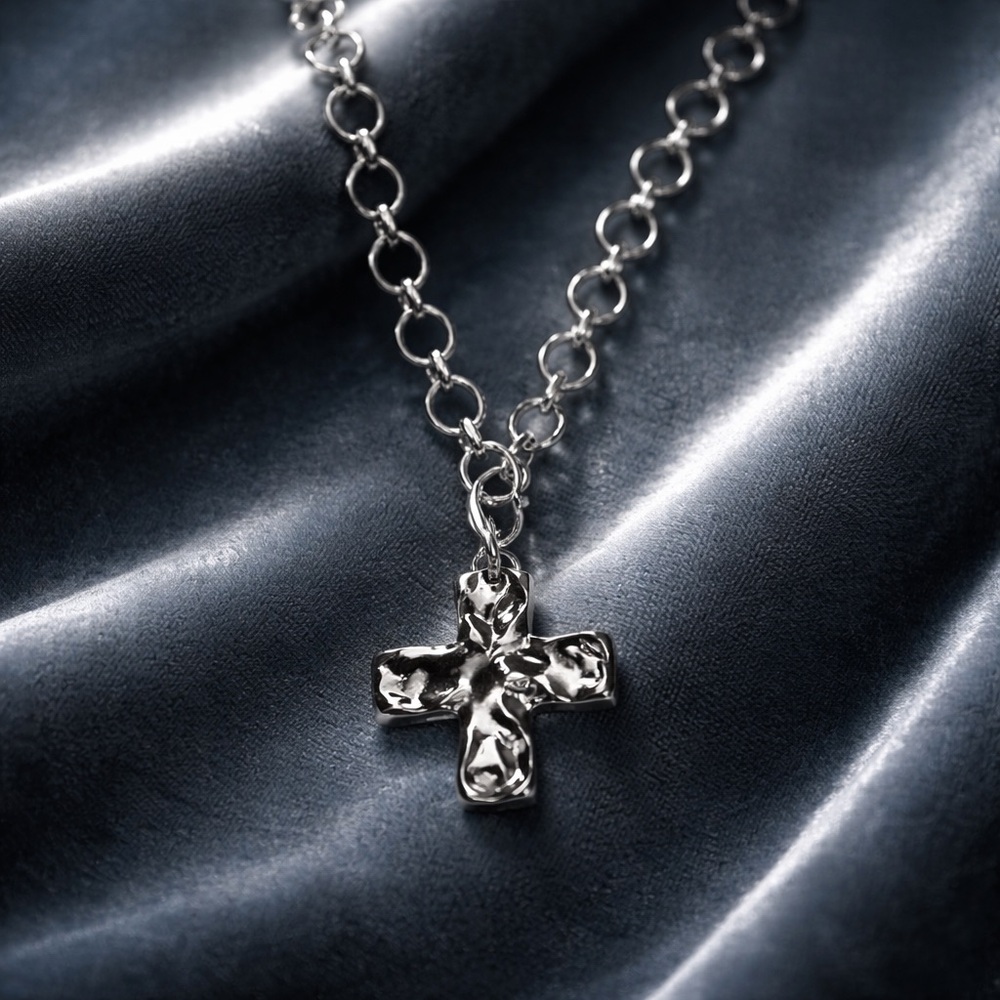 Silver Textured Cross Pendant Necklace - Women's Jewelry